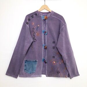 BOHEMIAN custom purple embellished button down sweatshirt